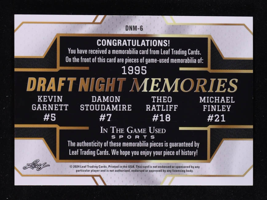 Kevin Garnett / Theo Ratliff / Damon Stoudamire / Michael Finley 2024 ITG Sports 1995 Draft Night Memories #DNM-6 #12/40 at PristineAuction.com Kevin Garnett / Theo Ratliff / Damon Stoudamire / Michael Finley 2024 ITG Sports 1995 Draft Night Memories #DNM-6 #12/40 at PristineAuction.com