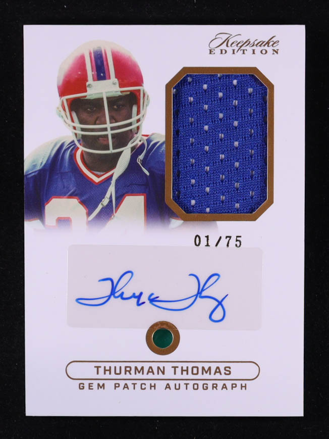 Thurman Thomas 2024 Keepsake Sports Edition Gem Patch Autograph #15 #01/75 at PristineAuction.com Thurman Thomas 2024 Keepsake Sports Edition Gem Patch Autograph #15 #01/75 at PristineAuction.com