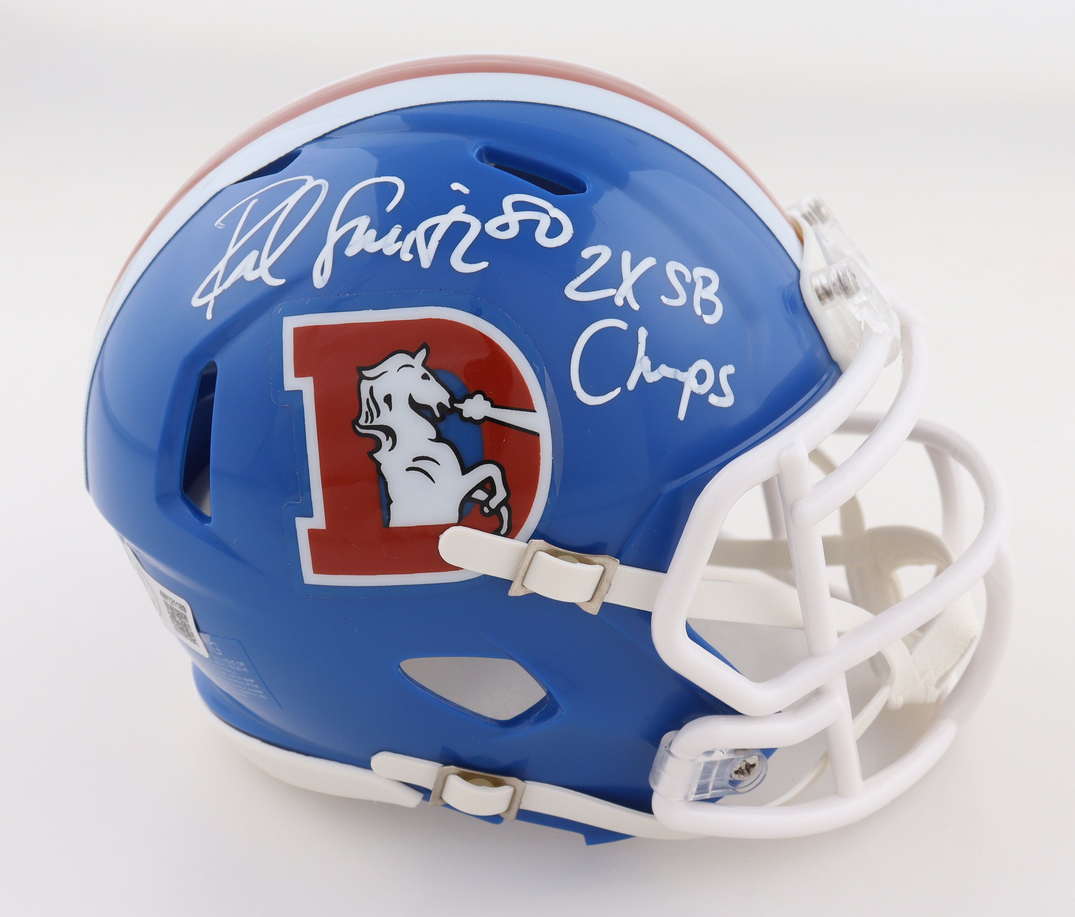 Rod Smith Signed Broncos Throwback Alternate Speed Mini Helmet Inscribed "2X SB Champs" (Beckett) at PristineAuction.com Rod Smith Signed Broncos Throwback Alternate Speed Mini Helmet Inscribed "2X SB Champs" (Beckett) at PristineAuction.com