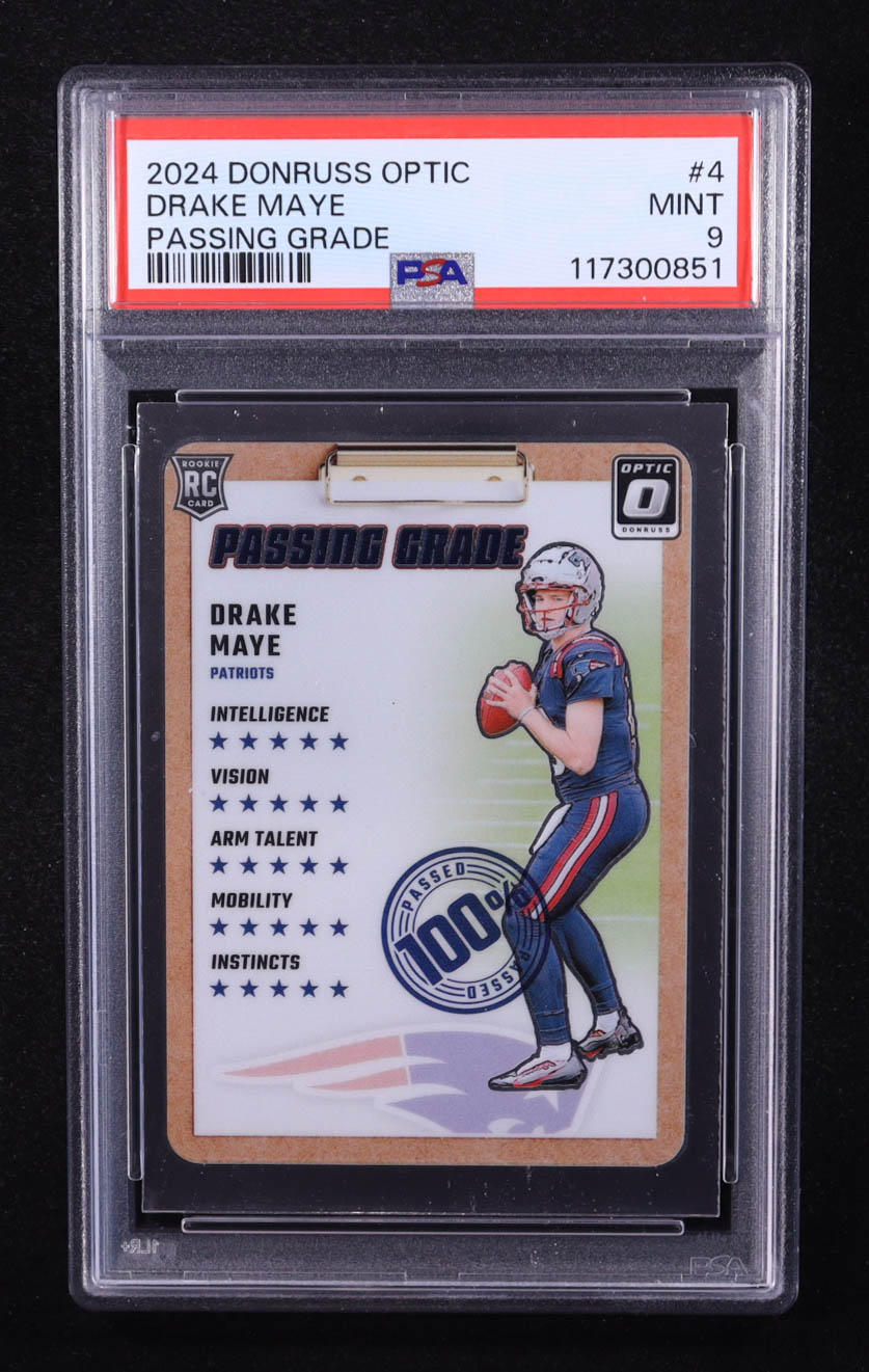 Drake Maye 2024 Donruss Optic Passing Grade #4 RC (PSA 9) at PristineAuction.com Drake Maye 2024 Donruss Optic Passing Grade #4 RC (PSA 9) at PristineAuction.com