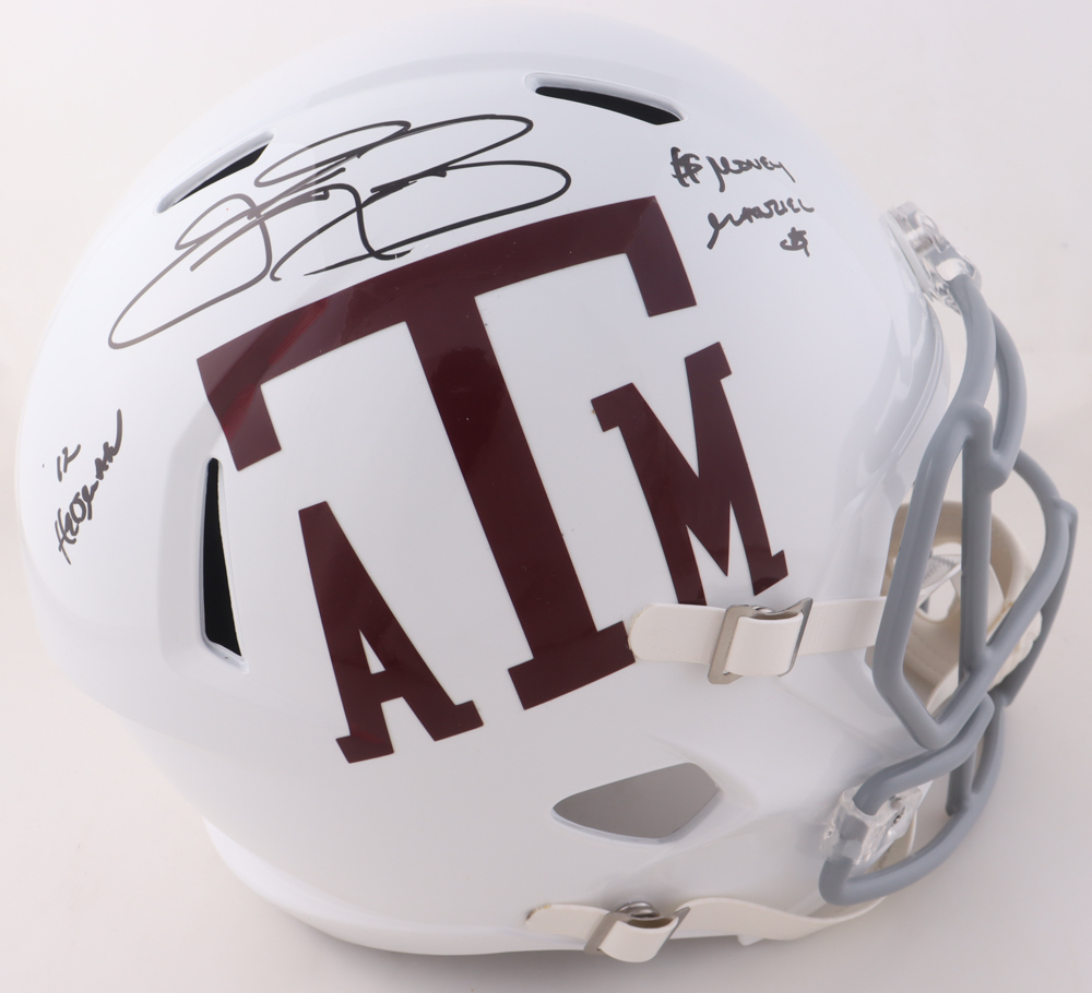 Johnny Manziel Signed Texas A&M Aggies Full-Size Speed Helmet Inscribed "12 Heisman" & "$ Money Manziel $" (Beckett) at PristineAuction.com Johnny Manziel Signed Texas A&M Aggies Full-Size Speed Helmet Inscribed "12 Heisman" & "$ Money Manziel $" (Beckett) at PristineAuction.com