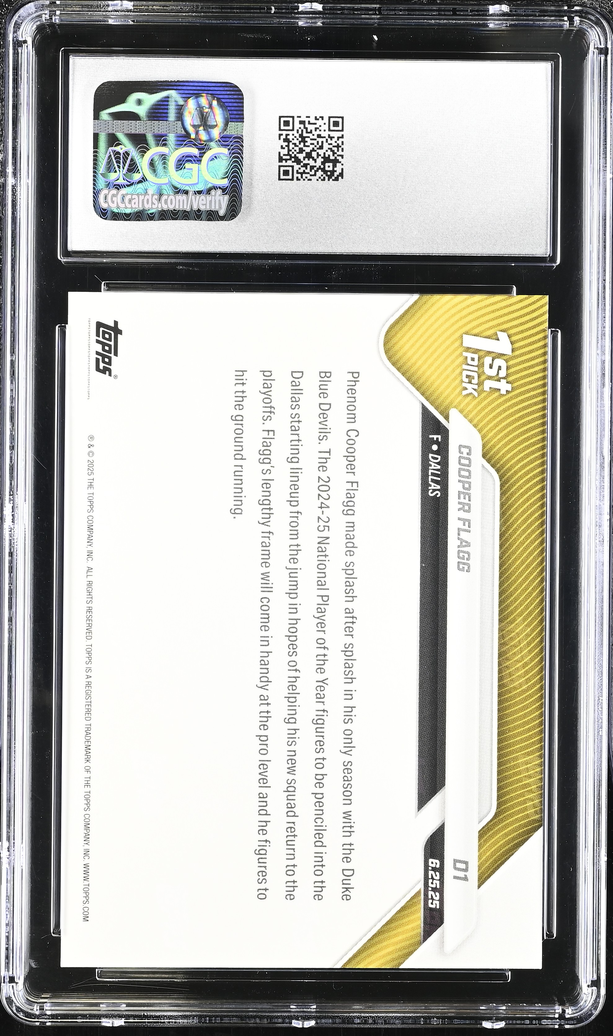 Cooper Flagg 2025 Topps Now Draft #D1 RC (CGC 10) at PristineAuction.com Cooper Flagg 2025 Topps Now Draft #D1 RC (CGC 10) at PristineAuction.com