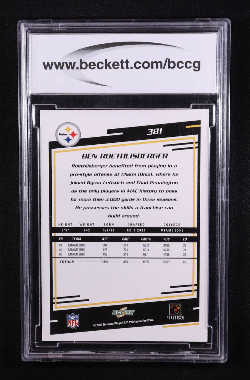 Ben Roethlisberger 2004 Score #381 RC (BCCG 10) at PristineAuction.com Ben Roethlisberger 2004 Score #381 RC (BCCG 10) at PristineAuction.com