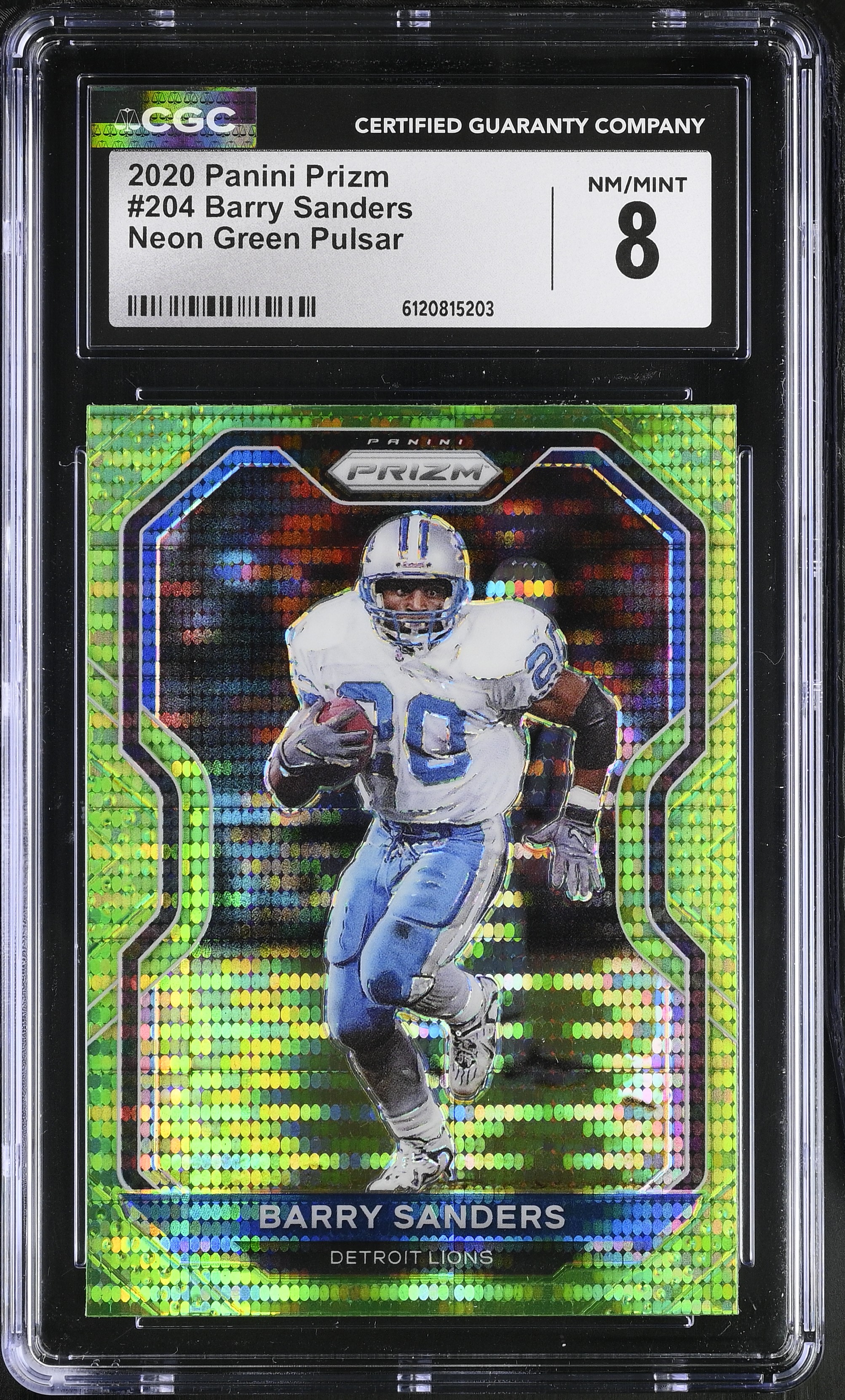 Barry Sanders 2020 Panini Prizm Neon Green Pulsar #204 (CGC 8) at PristineAuction.com Barry Sanders 2020 Panini Prizm Neon Green Pulsar #204 (CGC 8) at PristineAuction.com