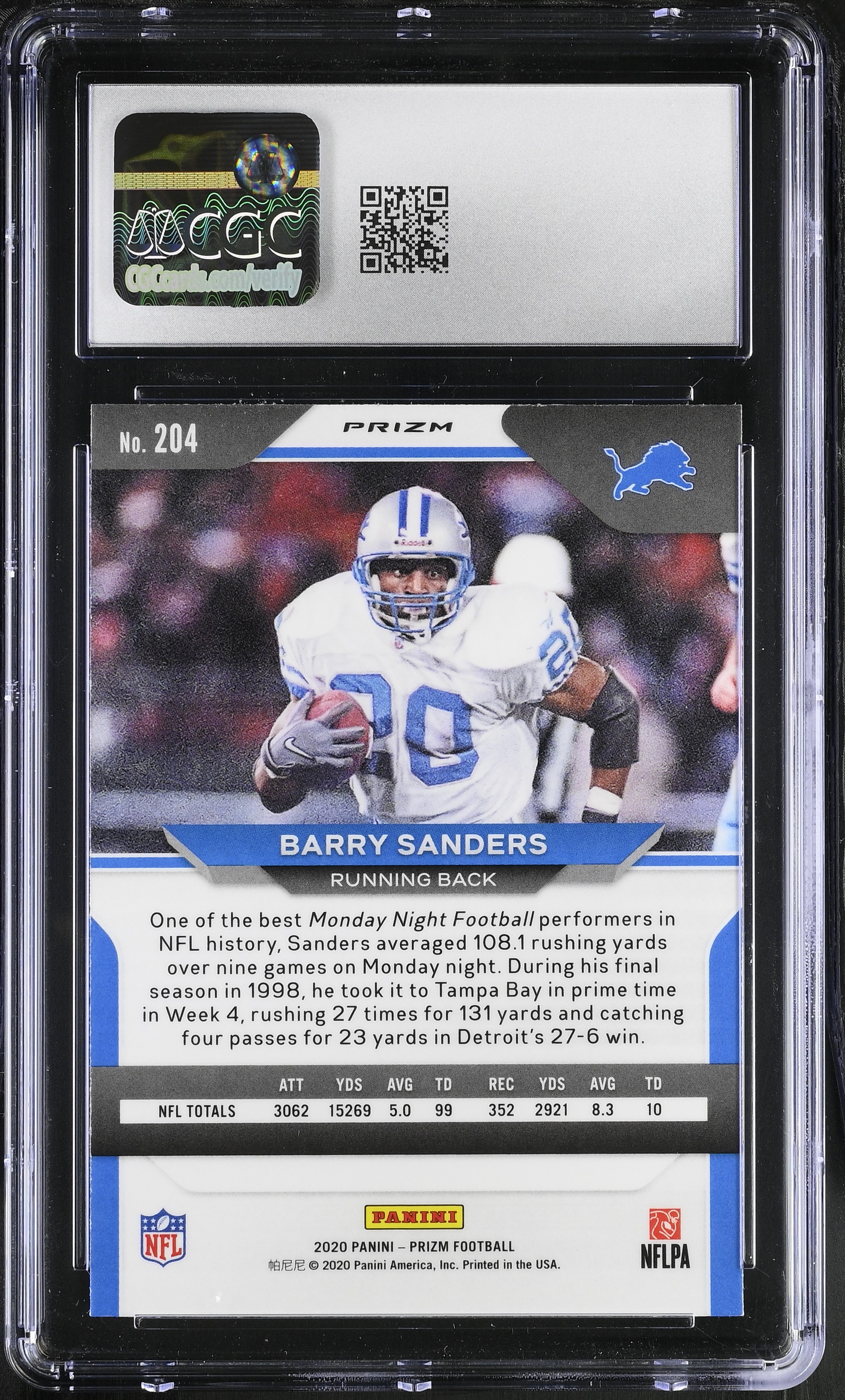 Barry Sanders 2020 Panini Prizm Neon Green Pulsar #204 (CGC 8) at PristineAuction.com Barry Sanders 2020 Panini Prizm Neon Green Pulsar #204 (CGC 8) at PristineAuction.com