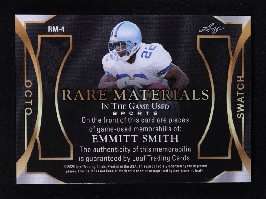 Emmitt Smith 2025 Leaf ITG Used Sports Rare Materials Blue Octo Swatch #RM4 #15/25 at PristineAuction.com Emmitt Smith 2025 Leaf ITG Used Sports Rare Materials Blue Octo Swatch #RM4 #15/25 at PristineAuction.com