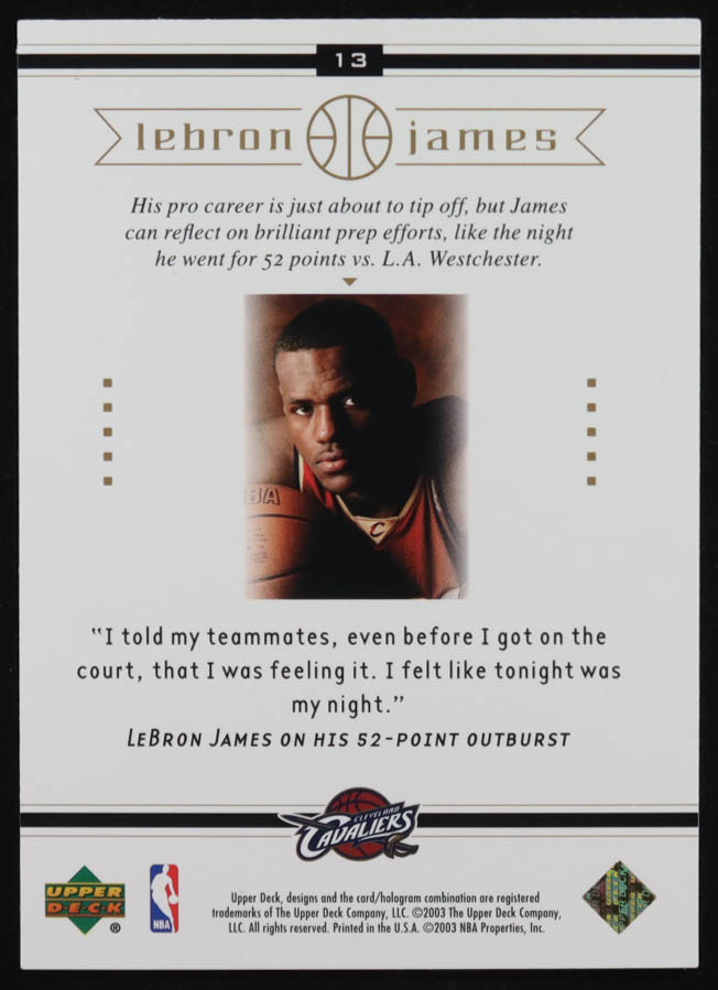 LeBron James 2003 Upper Deck LeBron James Box Set In The Zone #13 RC at PristineAuction.com LeBron James 2003 Upper Deck LeBron James Box Set In The Zone #13 RC at PristineAuction.com