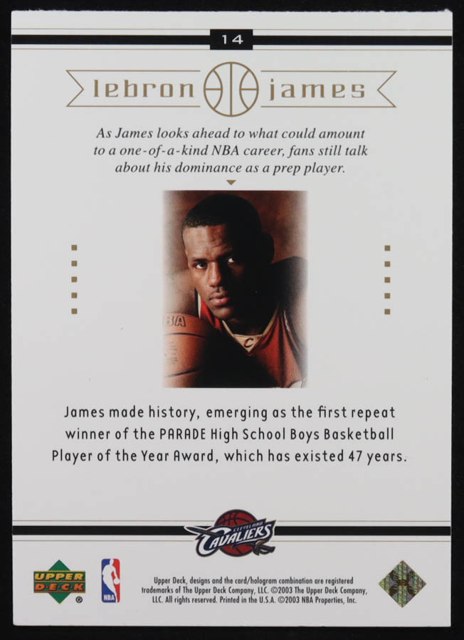 LeBron James 2003 Upper Deck LeBron James Box On Parade #14 RC at PristineAuction.com LeBron James 2003 Upper Deck LeBron James Box On Parade #14 RC at PristineAuction.com