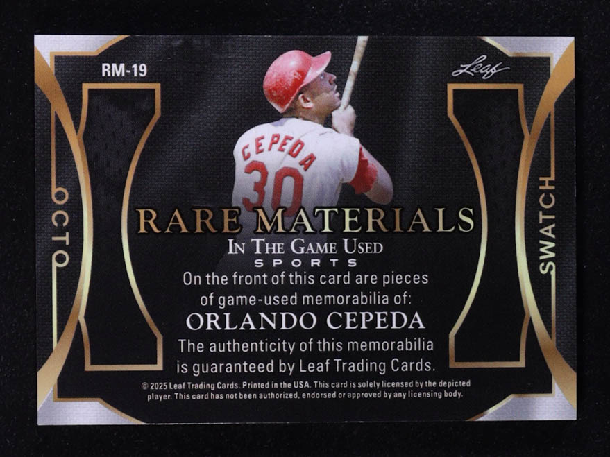 Orlando Cepeda 2025 Leaf ITG Used Sports Rare Materials Blue Octo Swatch #RM19 #1/35 at PristineAuction.com Orlando Cepeda 2025 Leaf ITG Used Sports Rare Materials Blue Octo Swatch #RM19 #1/35 at PristineAuction.com
