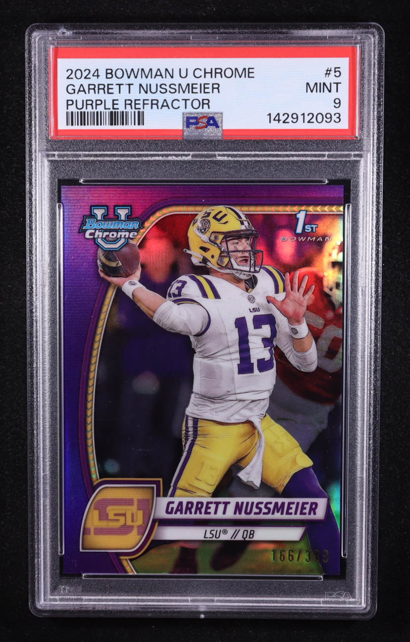 Garrett Nussmeier 2024 Bowman Chrome University Purple Refractors #5 #166/399 (PSA 9) at PristineAuction.com Garrett Nussmeier 2024 Bowman Chrome University Purple Refractors #5 #166/399 (PSA 9) at PristineAuction.com