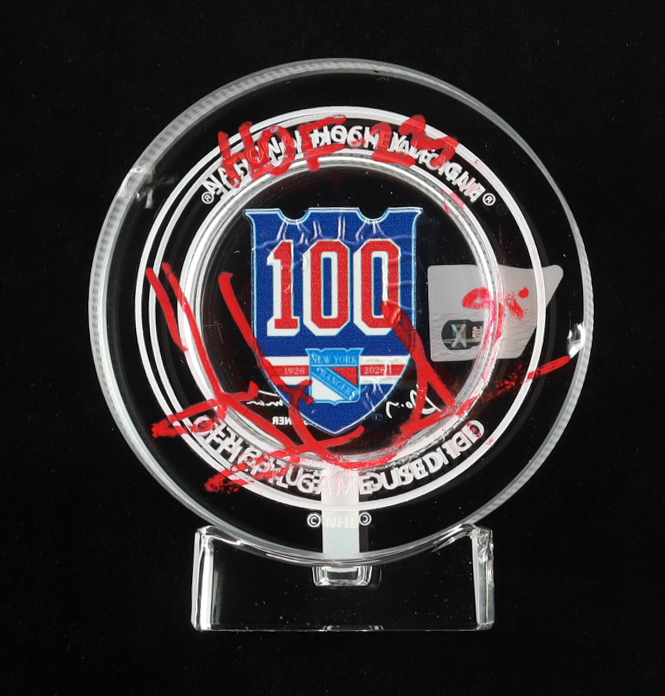Henrik Lundqvist Signed Rangers 100th Anniversary Crystal Puck (Fanatics) at PristineAuction.com Henrik Lundqvist Signed Rangers 100th Anniversary Crystal Puck (Fanatics) at PristineAuction.com
