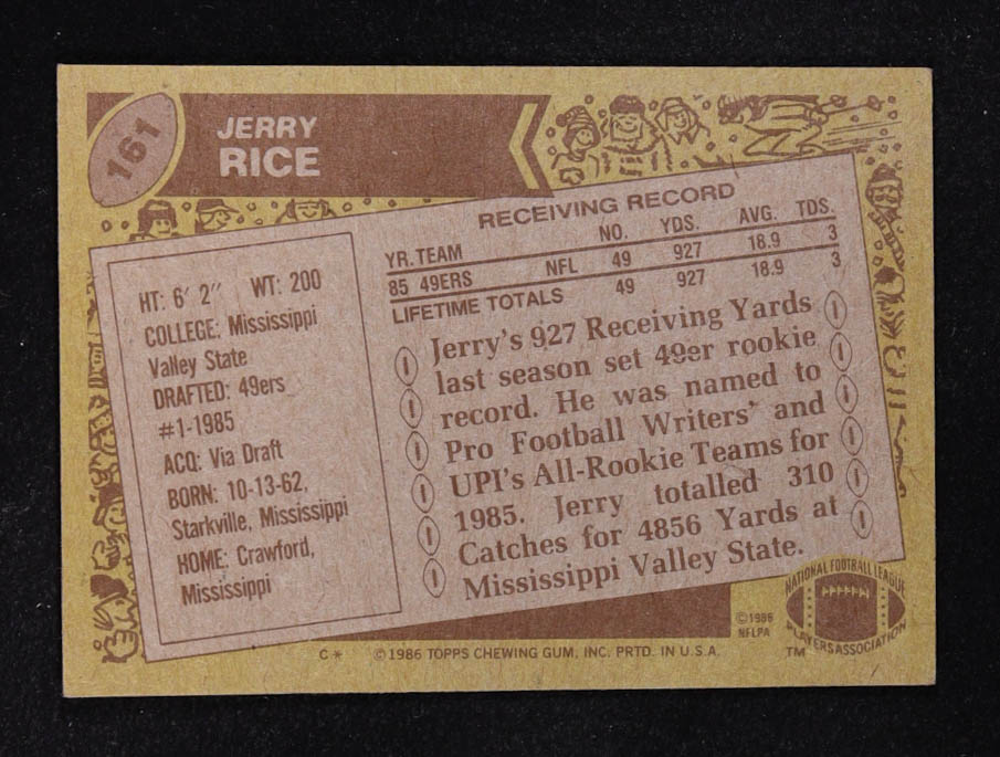 Jerry Rice 1986 Topps #161 RC at PristineAuction.com Jerry Rice 1986 Topps #161 RC at PristineAuction.com