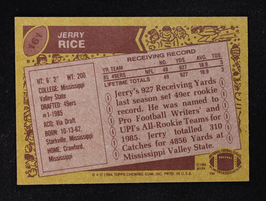 Jerry Rice 1986 Topps #161 RC at PristineAuction.com Jerry Rice 1986 Topps #161 RC at PristineAuction.com