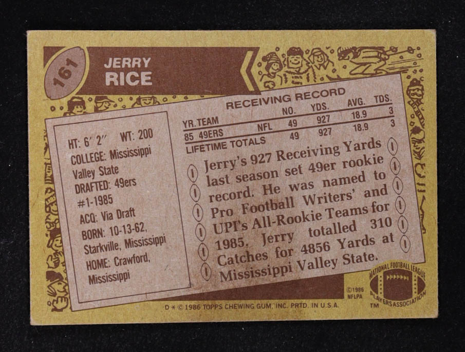 Jerry Rice 1986 Topps #161 RC at PristineAuction.com Jerry Rice 1986 Topps #161 RC at PristineAuction.com