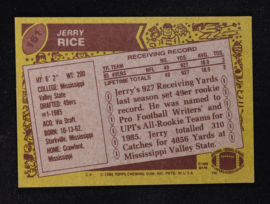 Jerry Rice 1986 Topps #161 RC at PristineAuction.com Jerry Rice 1986 Topps #161 RC at PristineAuction.com