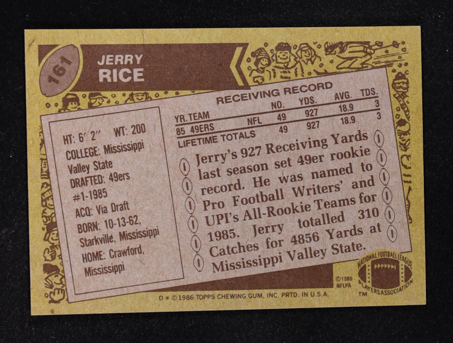 Jerry Rice 1986 Topps #161 RC at PristineAuction.com Jerry Rice 1986 Topps #161 RC at PristineAuction.com