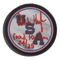 Quinn Hughes Signed LE Team USA Logo Hockey Puck Inscribed "Road To Milan" (Fanatics) at PristineAuction.com