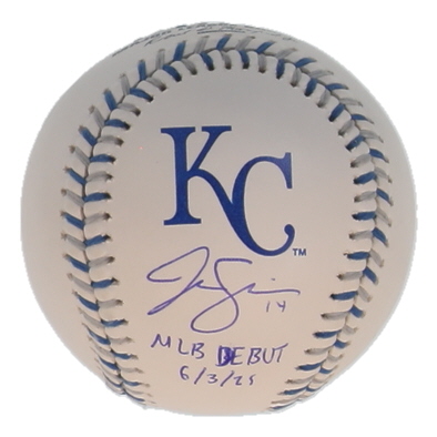 Jac Caglianone Signed LE Royals Logo OML Baseball Inscribed "MLB Debut 6/3/25" (Fanatics & MLB) at PristineAuction.com Jac Caglianone Signed LE Royals Logo OML Baseball Inscribed "MLB Debut 6/3/25" (Fanatics & MLB) at PristineAuction.com