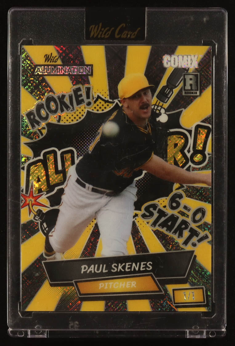 Paul Skenes 2024 Wild Card Alumination Comix All-Star Yellow Cross Hatch #ACBAPS4 #1/1 RC at PristineAuction.com Paul Skenes 2024 Wild Card Alumination Comix All-Star Yellow Cross Hatch #ACBAPS4 #1/1 RC at PristineAuction.com