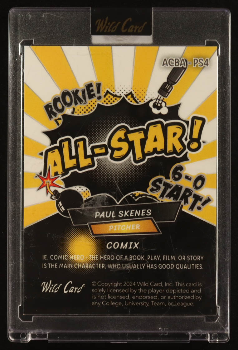 Paul Skenes 2024 Wild Card Alumination Comix All-Star Yellow Cross Hatch #ACBAPS4 #1/1 RC at PristineAuction.com Paul Skenes 2024 Wild Card Alumination Comix All-Star Yellow Cross Hatch #ACBAPS4 #1/1 RC at PristineAuction.com
