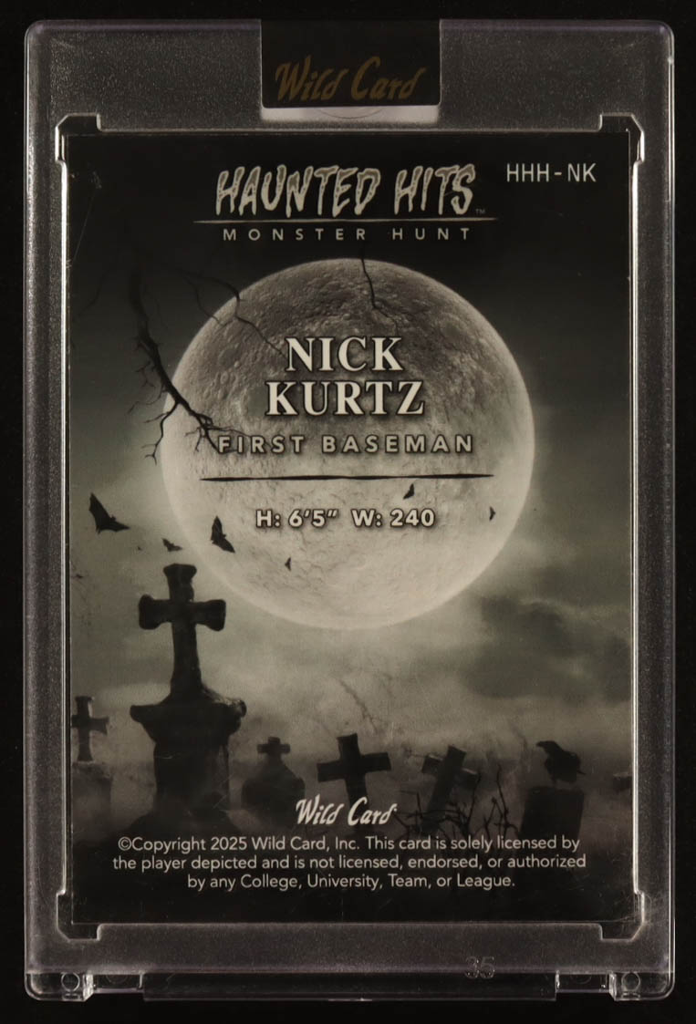 Nick Kurtz 2025 Wild Card Monster Hunt Haunted Hits Blue Kaleidoscope #HHHNK #1/1 RC at PristineAuction.com Nick Kurtz 2025 Wild Card Monster Hunt Haunted Hits Blue Kaleidoscope #HHHNK #1/1 RC at PristineAuction.com