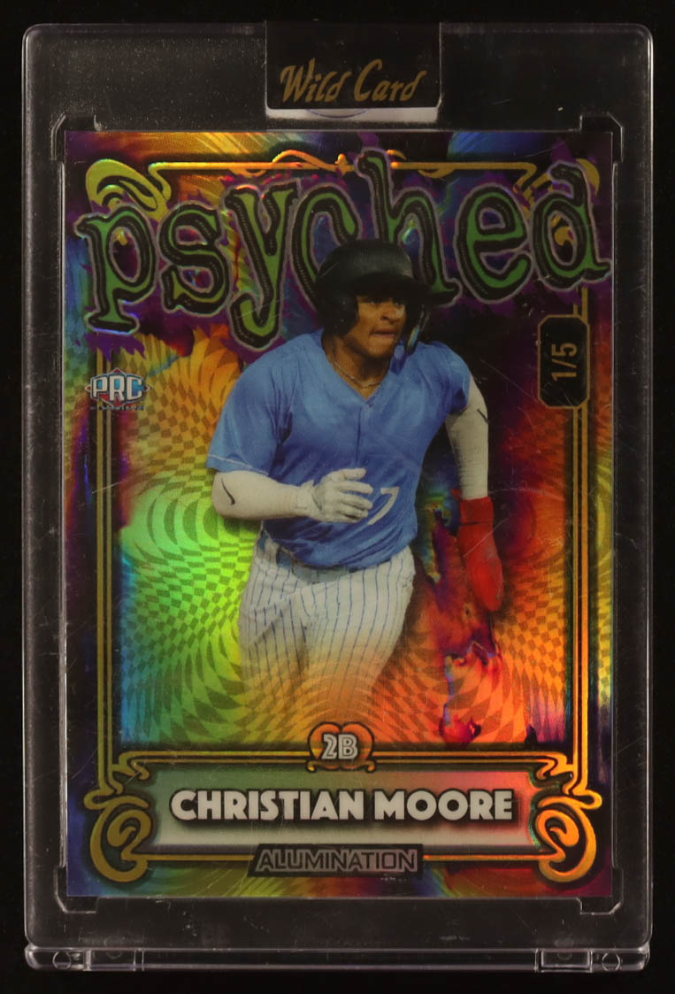Christian Moore 2024 Wild Card Psyched Rainbow Foil #APCM #1/5 RC at PristineAuction.com Christian Moore 2024 Wild Card Psyched Rainbow Foil #APCM #1/5 RC at PristineAuction.com