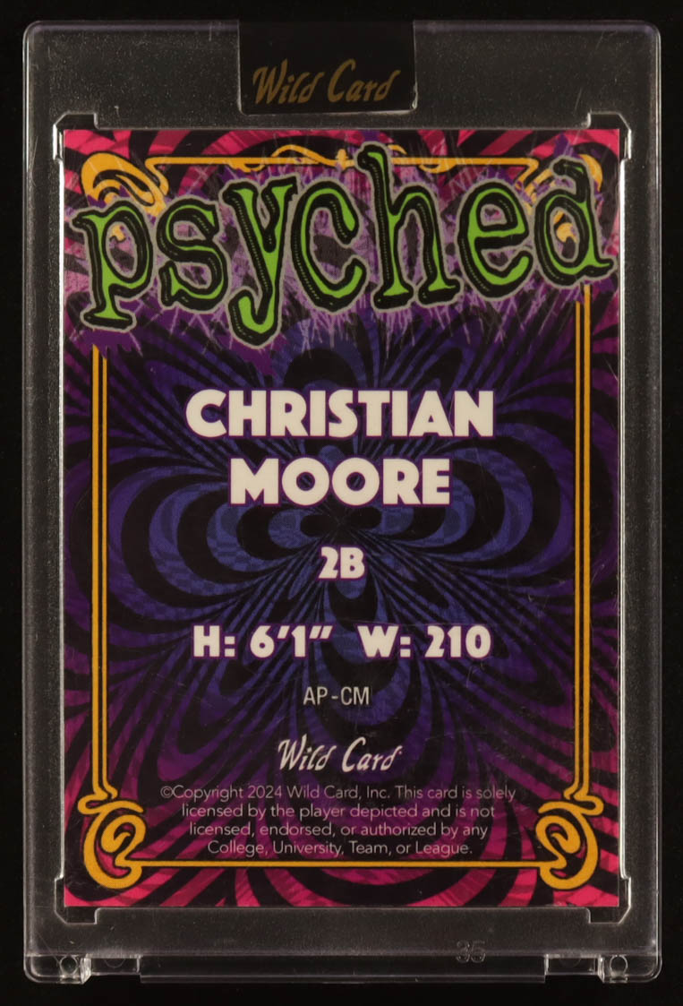 Christian Moore 2024 Wild Card Psyched Rainbow Foil #APCM #1/5 RC at PristineAuction.com Christian Moore 2024 Wild Card Psyched Rainbow Foil #APCM #1/5 RC at PristineAuction.com