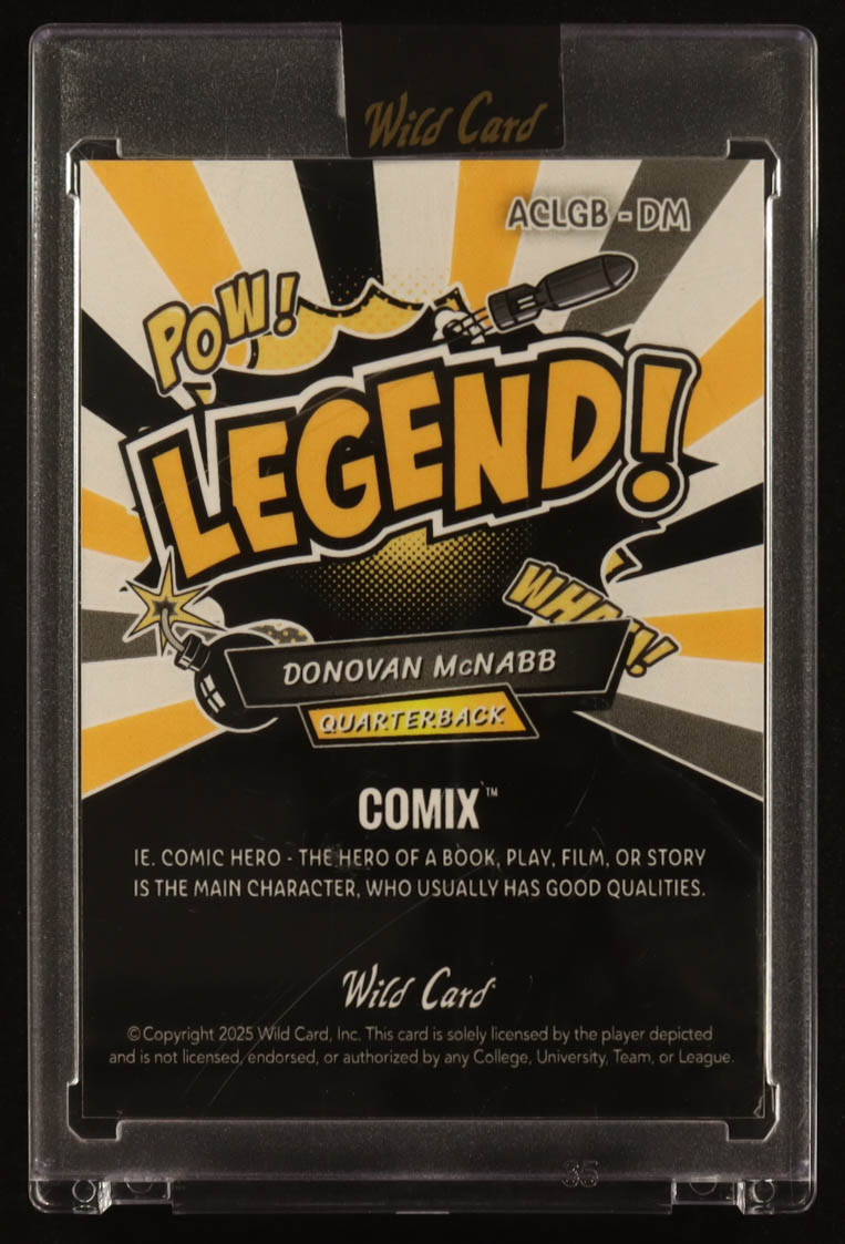 Donovan McNabb 2025 Wild Card Comix Legend Grey/Black/Yellow Sparkle #ACLGBDM #1/1 at PristineAuction.com Donovan McNabb 2025 Wild Card Comix Legend Grey/Black/Yellow Sparkle #ACLGBDM #1/1 at PristineAuction.com