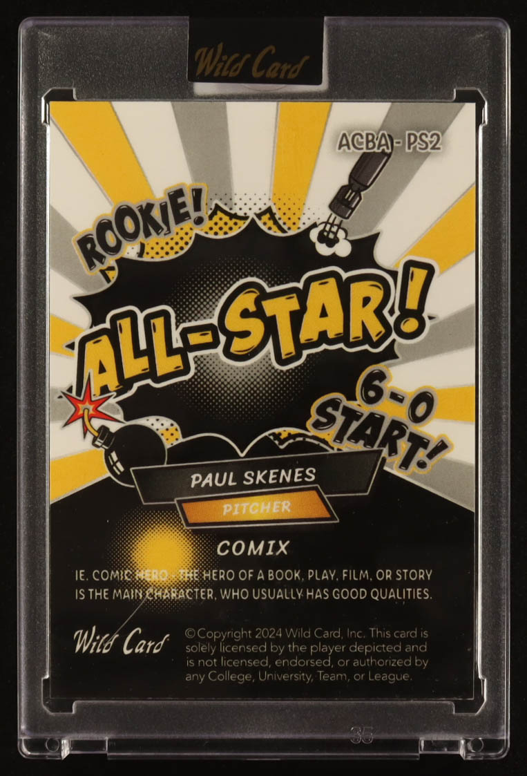 Paul Skenes 2024 Wild Card Alumination Comix All-Star Yellow/White/Silver Foil #ACBAPS2 #1/30 RC at PristineAuction.com Paul Skenes 2024 Wild Card Alumination Comix All-Star Yellow/White/Silver Foil #ACBAPS2 #1/30 RC at PristineAuction.com