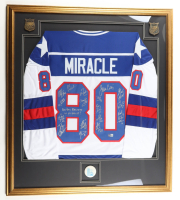 "Miracle On Ice" Custom Framed Jersey Display Team-Signed By (18) Jim Craig, Mike Eruzione, & Neal Broten Inscribed "Do You Believe In Miracles?" (Beckett) at PristineAuction.com