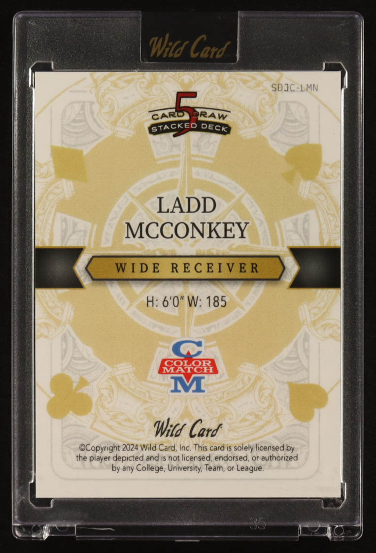 Ladd McConkey 2024 Wild Card 5 Card Draw Stacked Deck Island #SJCLMN #1/1 RC at PristineAuction.com Ladd McConkey 2024 Wild Card 5 Card Draw Stacked Deck Island #SJCLMN #1/1 RC at PristineAuction.com