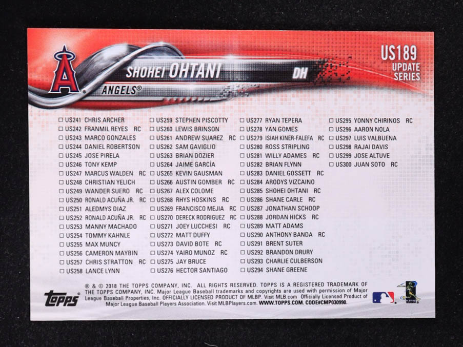 Shohei Ohtani 2018 Topps Update #US189 RC at PristineAuction.com Shohei Ohtani 2018 Topps Update #US189 RC at PristineAuction.com