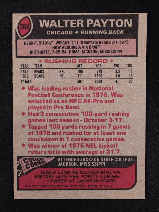 Walter Payton 1977 Topps #360 AP at PristineAuction.com Walter Payton 1977 Topps #360 AP at PristineAuction.com