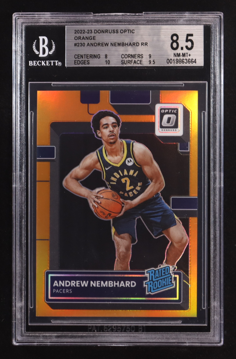 Andrew Nembhard 2022-23 Panini Donruss Optic Orange Rated Rookie #230 RC #124/199 (BGS 8.5) at PristineAuction.com Andrew Nembhard 2022-23 Panini Donruss Optic Orange Rated Rookie #230 RC #124/199 (BGS 8.5) at PristineAuction.com