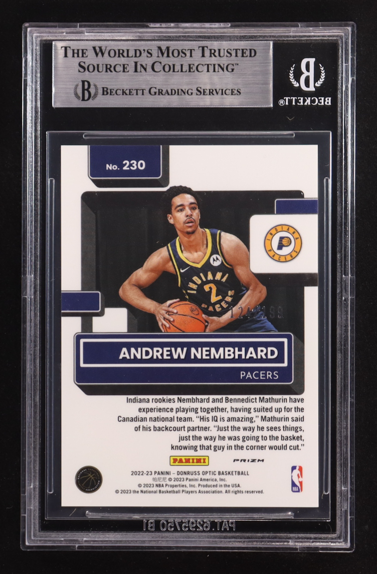 Andrew Nembhard 2022-23 Panini Donruss Optic Orange Rated Rookie #230 RC #124/199 (BGS 8.5) at PristineAuction.com Andrew Nembhard 2022-23 Panini Donruss Optic Orange Rated Rookie #230 RC #124/199 (BGS 8.5) at PristineAuction.com