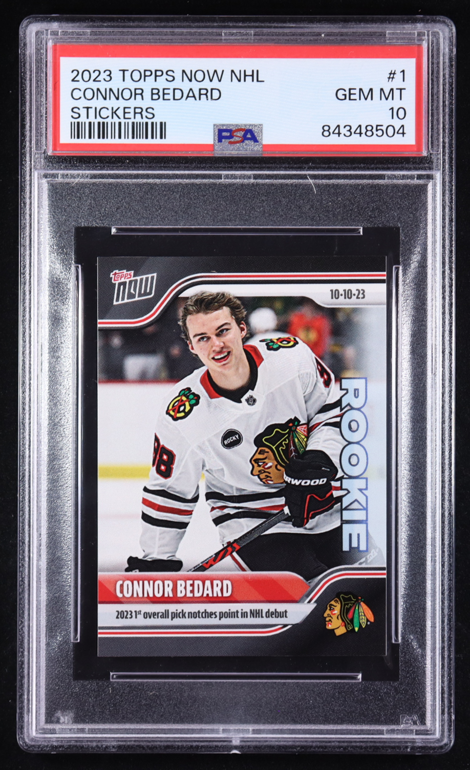 Connor Bedard 2023-24 Topps Now Stickers #1 RC (PSA 10) at PristineAuction.com Connor Bedard 2023-24 Topps Now Stickers #1 RC (PSA 10) at PristineAuction.com