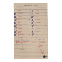 Tom Kelly Signed 1992 Twins Official Game-Used Batting Order Lineup Card (Beckett) at PristineAuction.com