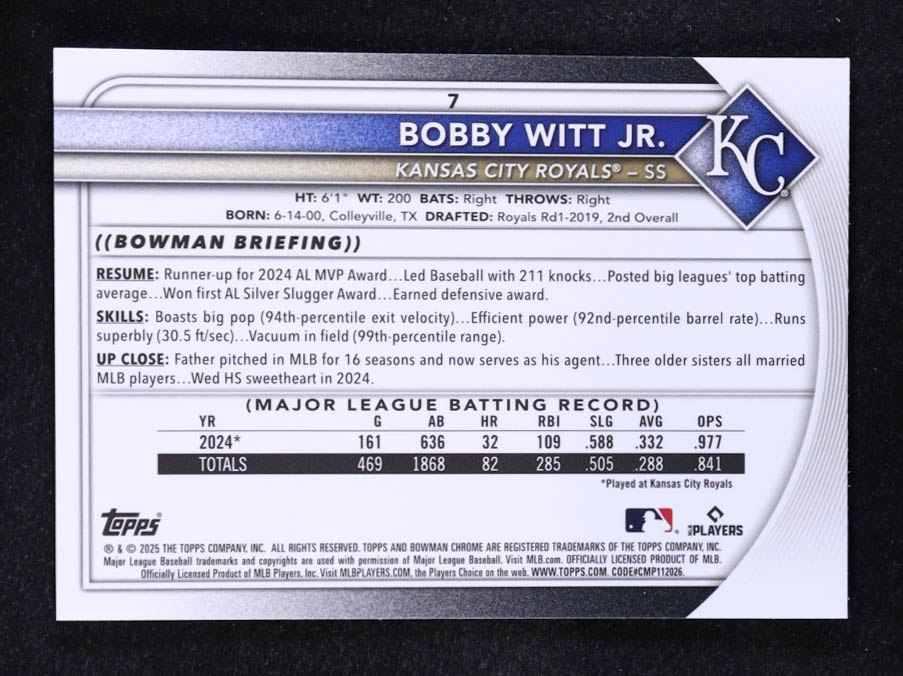 Bobby Witt Jr. 2025 Bowman Chrome Green Wave Refractors #7 #28/99 at PristineAuction.com Bobby Witt Jr. 2025 Bowman Chrome Green Wave Refractors #7 #28/99 at PristineAuction.com