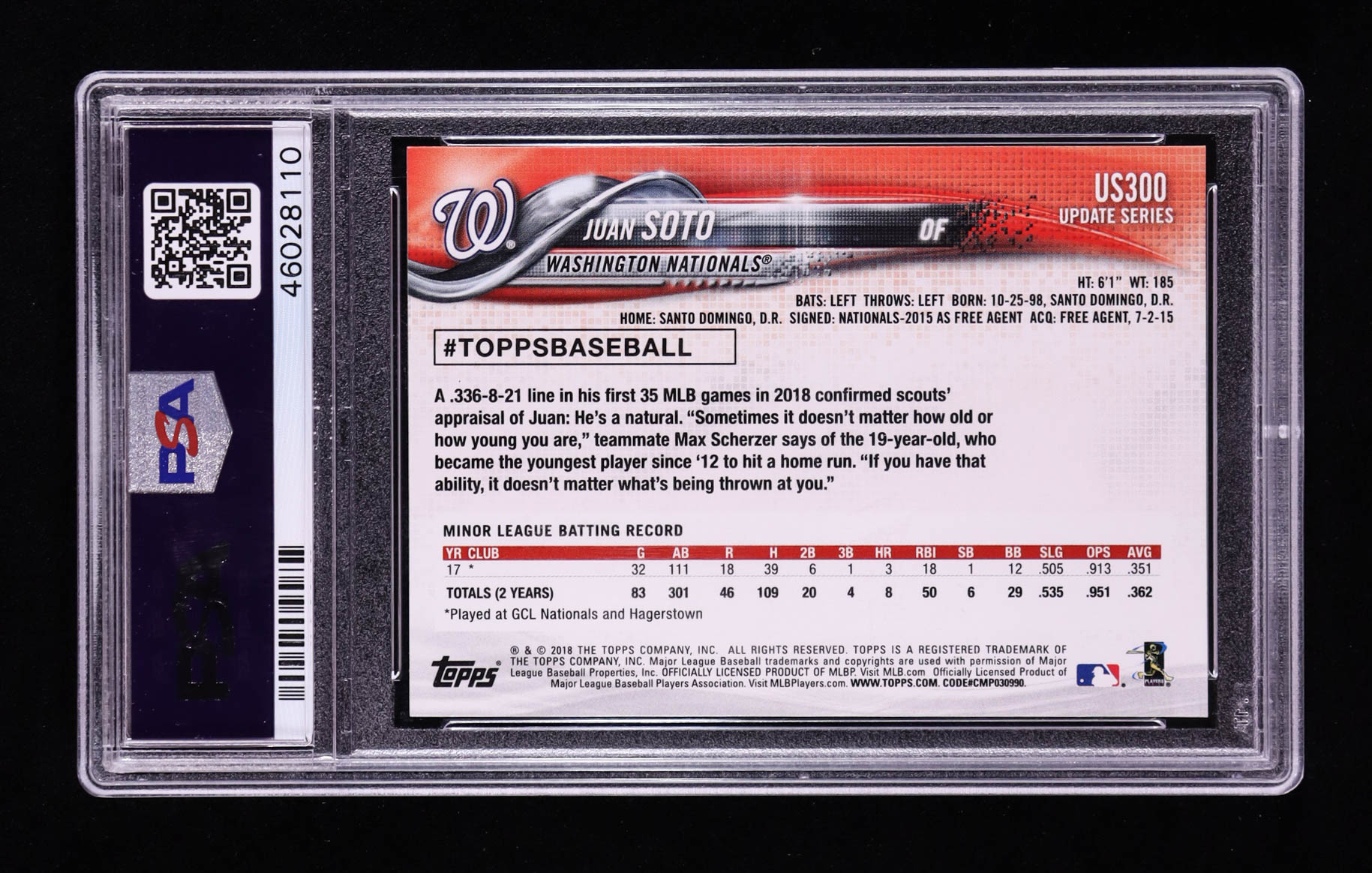 Juan Soto 2018 Topps Update #US300 RC (PSA 10) at PristineAuction.com Juan Soto 2018 Topps Update #US300 RC (PSA 10) at PristineAuction.com