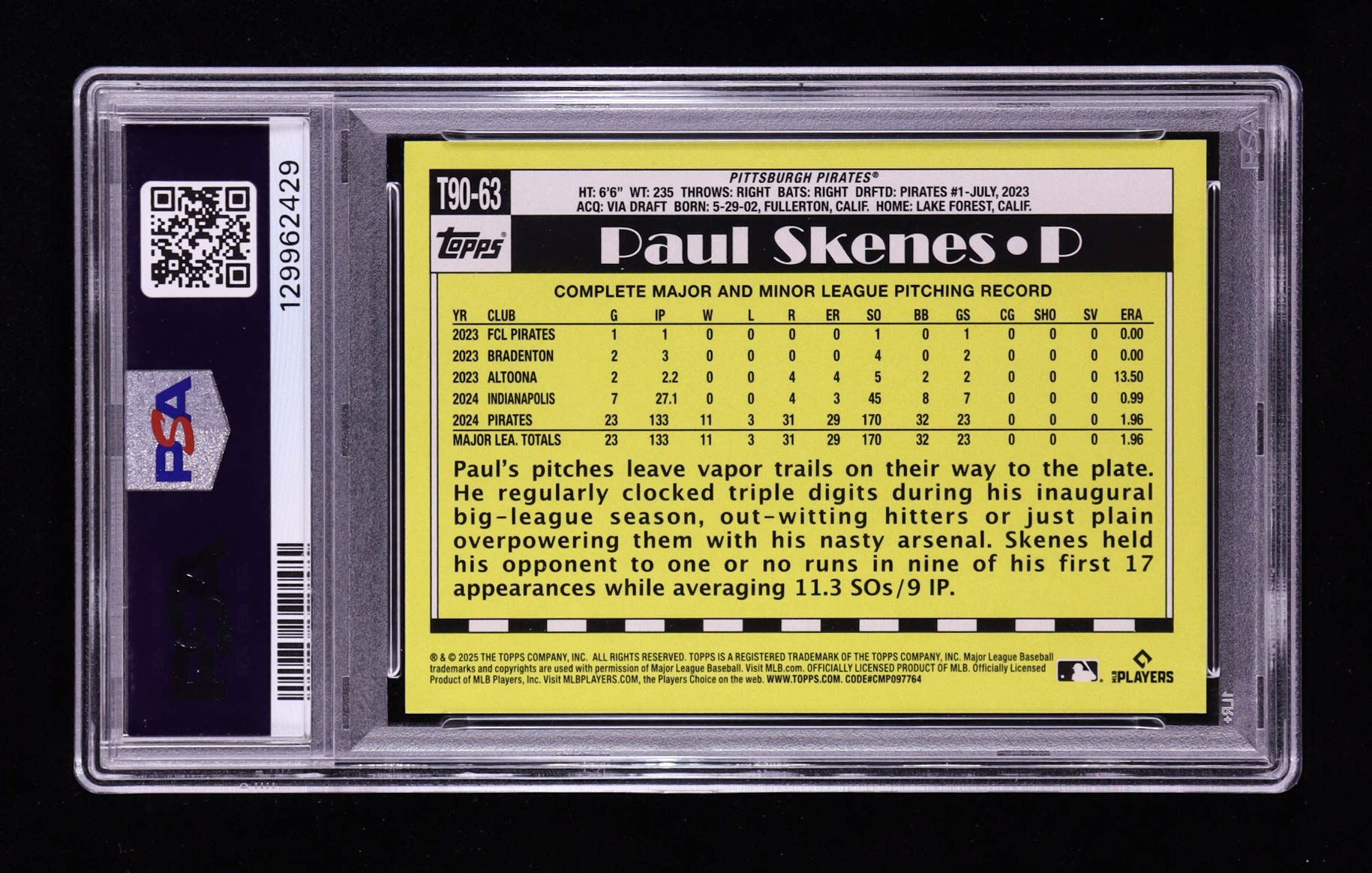Paul Skenes 2025 Topps '90 Topps #T9063 (PSA 10) at PristineAuction.com Paul Skenes 2025 Topps '90 Topps #T9063 (PSA 10) at PristineAuction.com