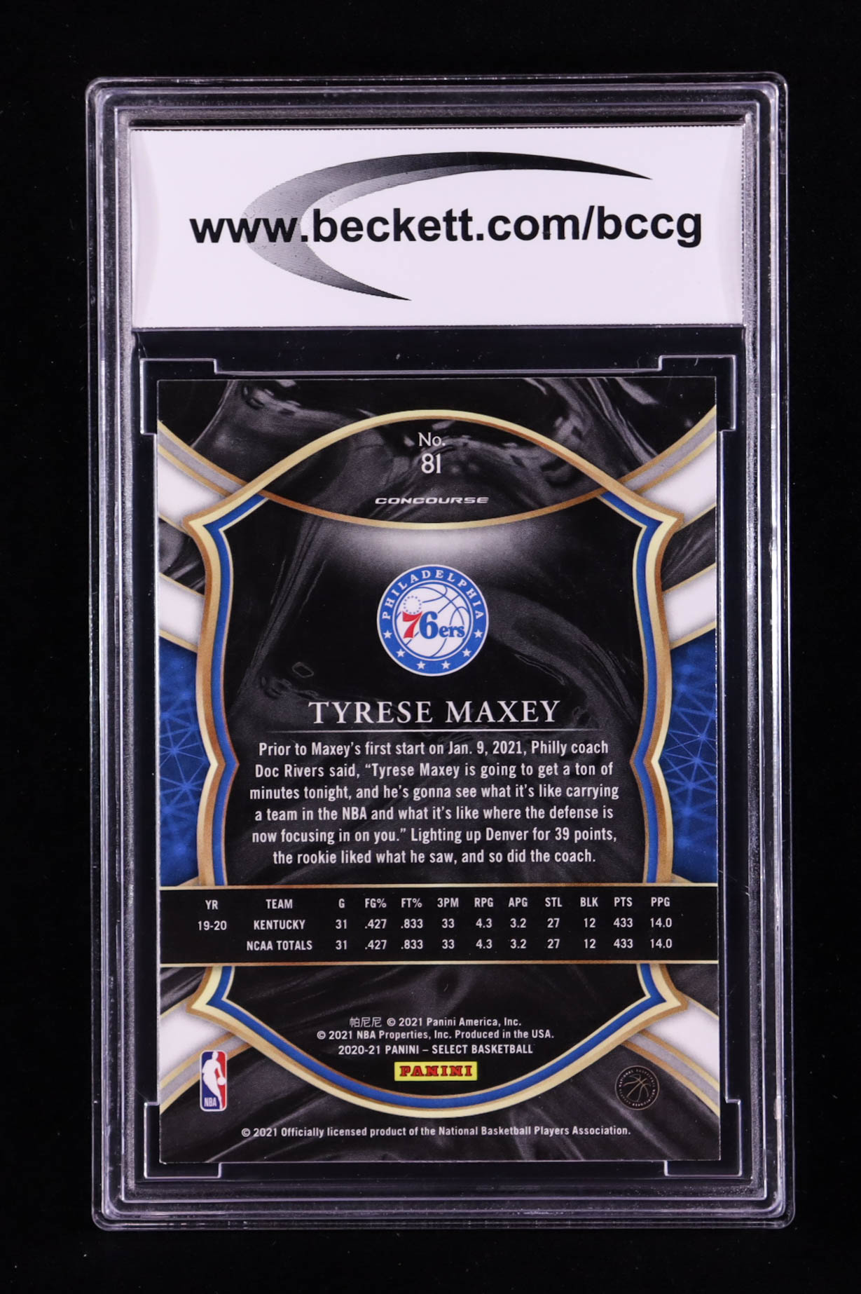 Tyrese Maxey 2020-21 Select #81 RC (BCCG 10) at PristineAuction.com Tyrese Maxey 2020-21 Select #81 RC (BCCG 10) at PristineAuction.com