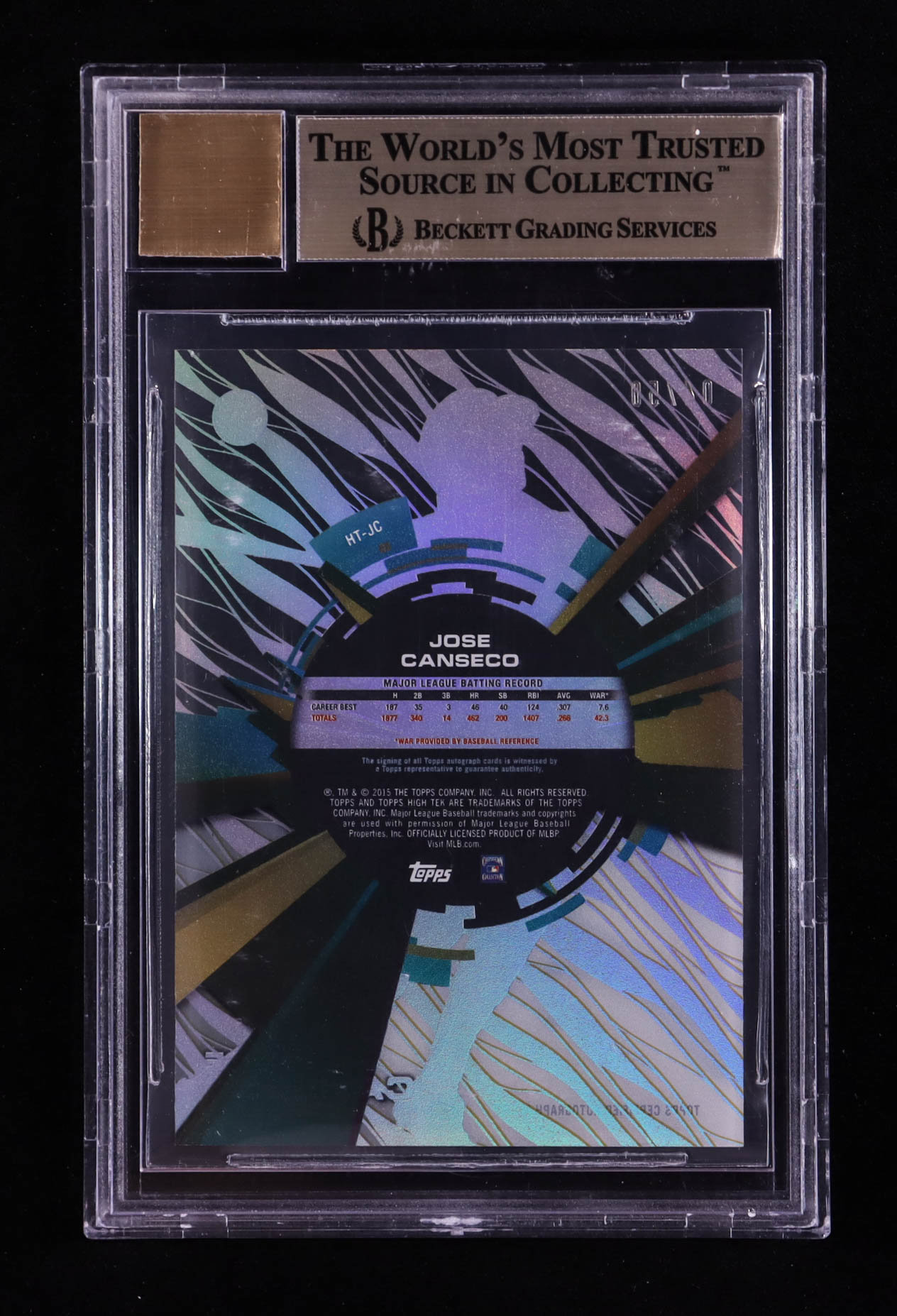 Jose Canseco 2015 Topps High Tek Autographs Gold Rainbow #HTJC #04/50 (BGS 9.5 | Auto 10) at PristineAuction.com Jose Canseco 2015 Topps High Tek Autographs Gold Rainbow #HTJC #04/50 (BGS 9.5 | Auto 10) at PristineAuction.com