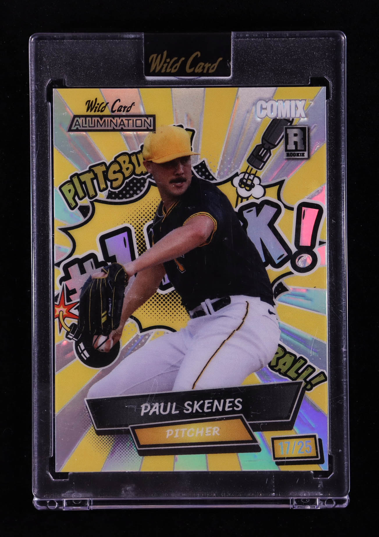 Paul Skenes 2024 Wild Card Alumination Comix #1 Pick Yellow Rainbow Foil #ACYNPS2 #17/25 RC at PristineAuction.com Paul Skenes 2024 Wild Card Alumination Comix #1 Pick Yellow Rainbow Foil #ACYNPS2 #17/25 RC at PristineAuction.com