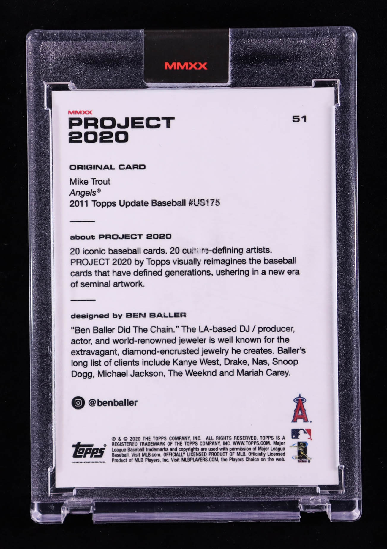 Mike Trout 2020 Topps Project 2020 #51 / Ben Baller at PristineAuction.com Mike Trout 2020 Topps Project 2020 #51 / Ben Baller at PristineAuction.com