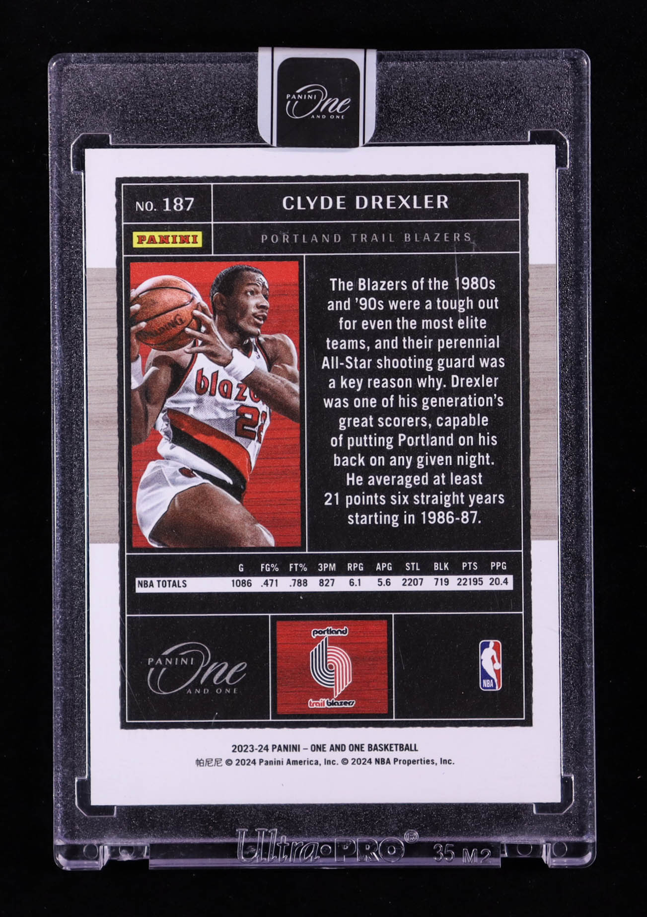 Clyde Drexler 2023-24 Panini One and One Blue #187 #32/35 at PristineAuction.com Clyde Drexler 2023-24 Panini One and One Blue #187 #32/35 at PristineAuction.com