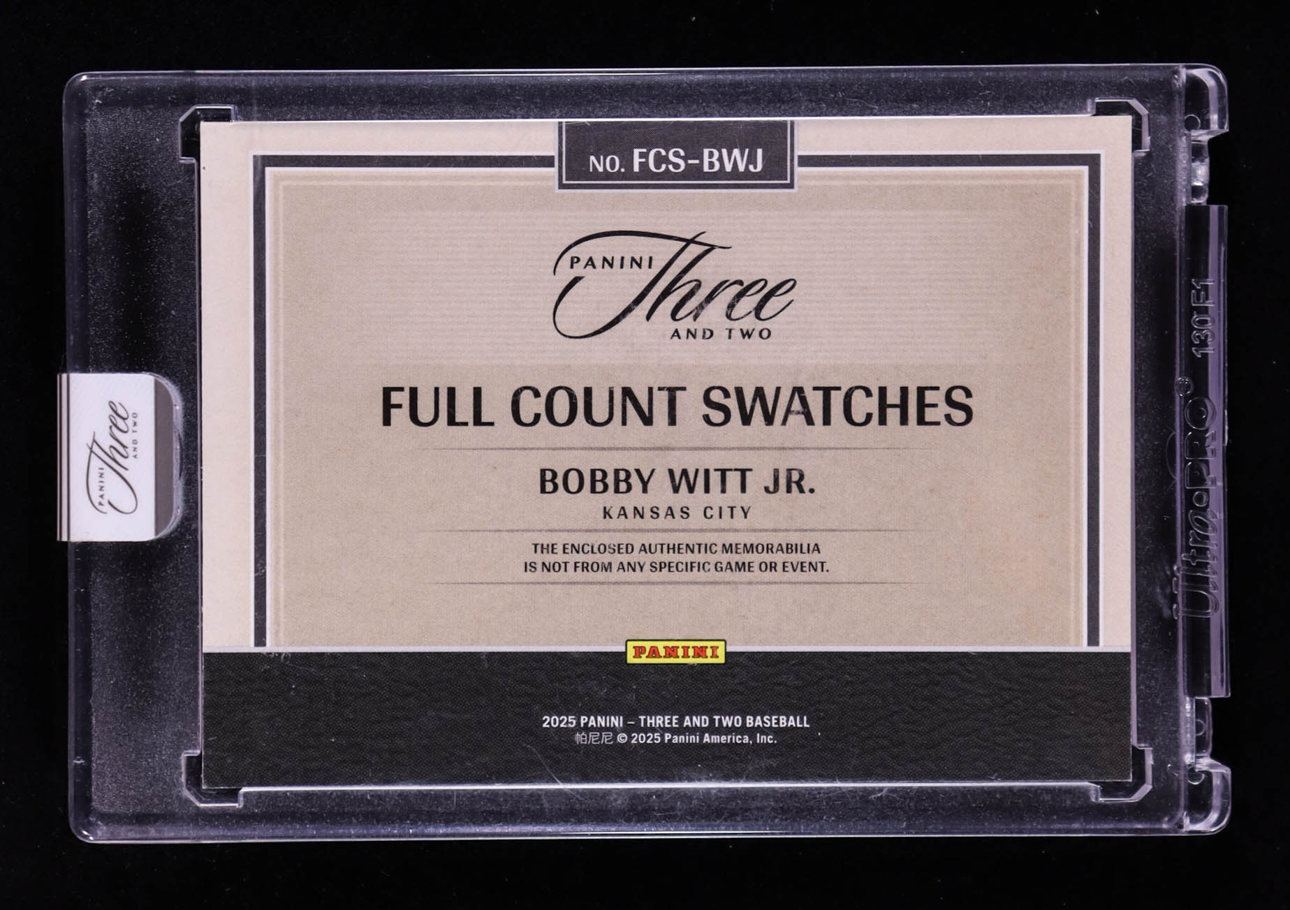 Bobby Witt Jr. 2025 Panini Three and Two Full Count Swatches #23 #29/49 at PristineAuction.com Bobby Witt Jr. 2025 Panini Three and Two Full Count Swatches #23 #29/49 at PristineAuction.com