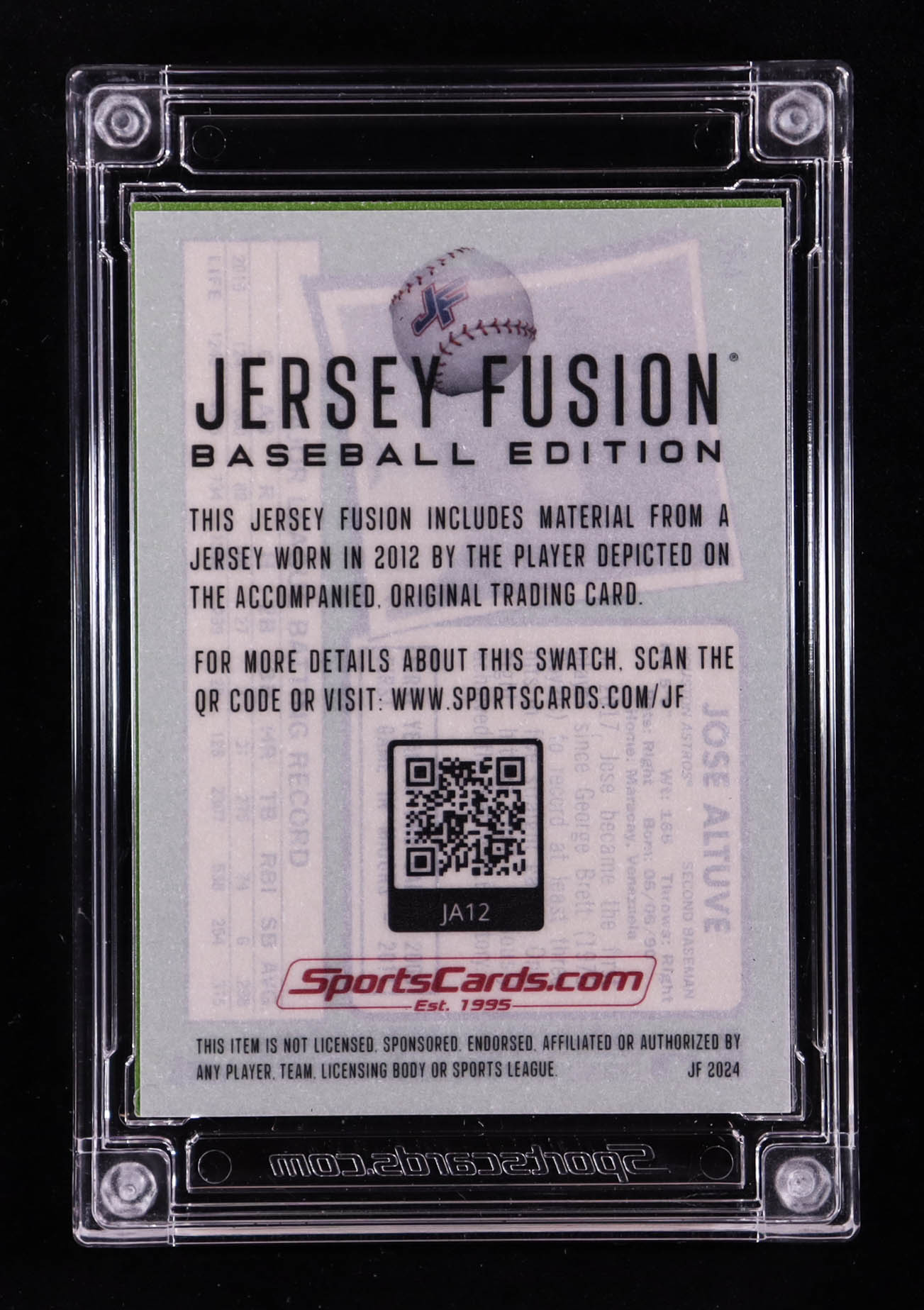 Jose Altuve 2024 Jersey Fusion Game-Used Swatch #JA12 at PristineAuction.com Jose Altuve 2024 Jersey Fusion Game-Used Swatch #JA12 at PristineAuction.com