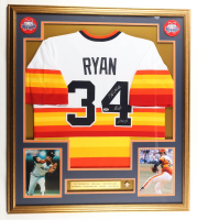 Nolan Ryan Signed Custom Framed Jersey Display Inscribed "7 No-Hitters" & "5,714 K's" with HOF Pin (PSA) at PristineAuction.com