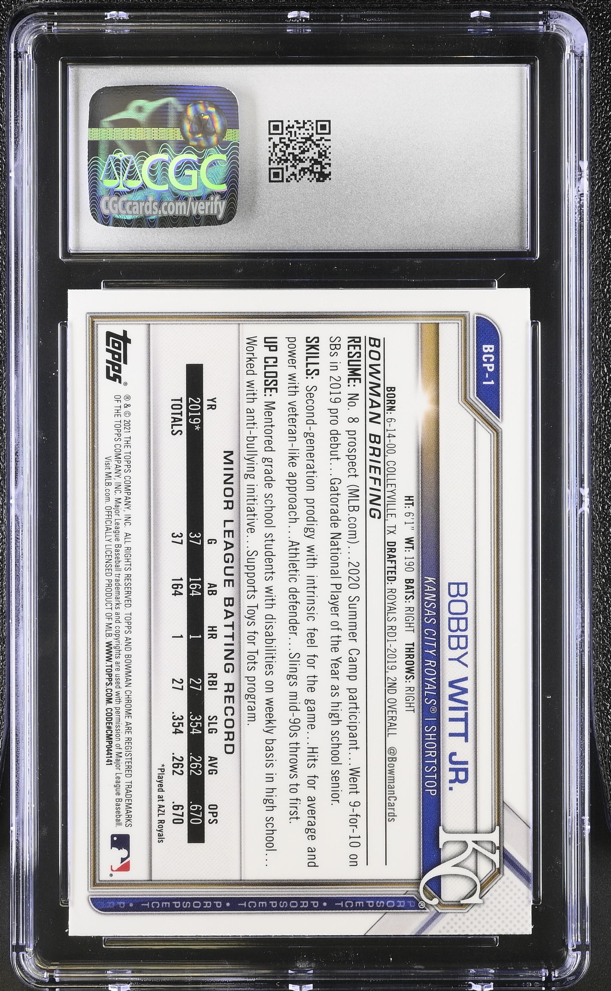 Bobby Witt Jr. 2021 Bowman Chrome Prospects #BCP1 RC (CGC 10) at PristineAuction.com Bobby Witt Jr. 2021 Bowman Chrome Prospects #BCP1 RC (CGC 10) at PristineAuction.com