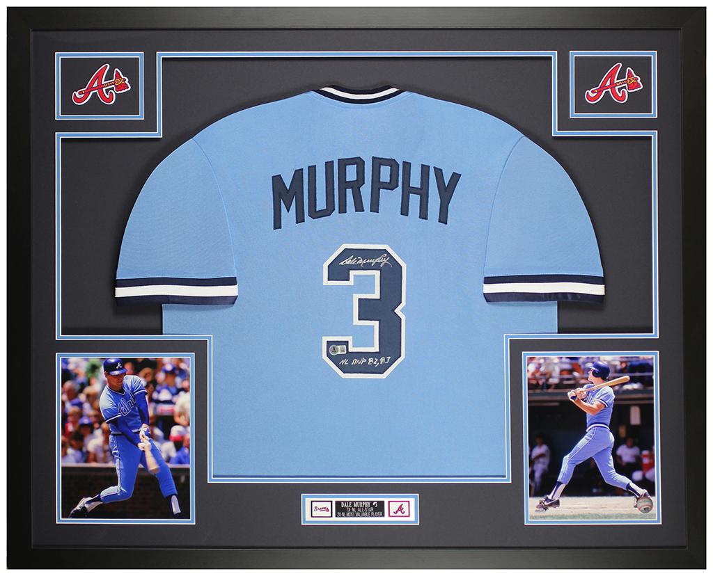 Dale Murphy Signed Custom Framed Jersey Display Inscribed "NL MVP 82, 83" (Beckett) at PristineAuction.com Dale Murphy Signed Custom Framed Jersey Display Inscribed "NL MVP 82, 83" (Beckett) at PristineAuction.com